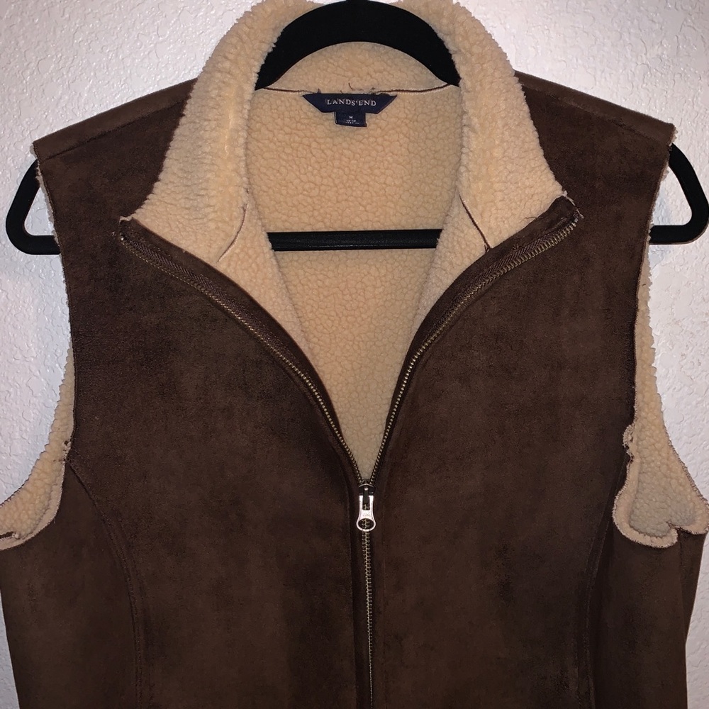 Lands End Faux Suede Sherpa Vest Size M